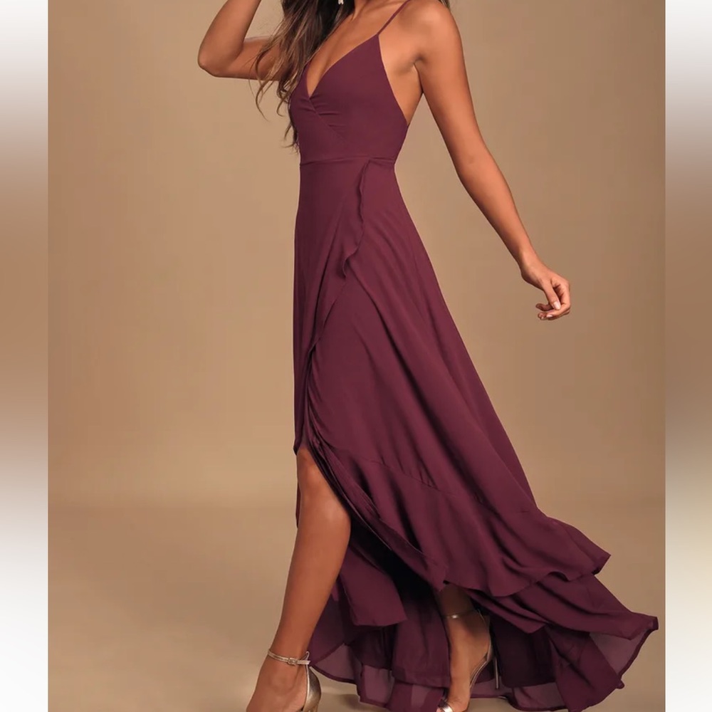 BLUE! In Love Forever Plum Lace-Up High-Low Maxi Dress